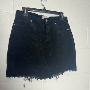 Love Tree Black Corduroy Mini Skirt Womens Large Frayed‎ Hem Casual